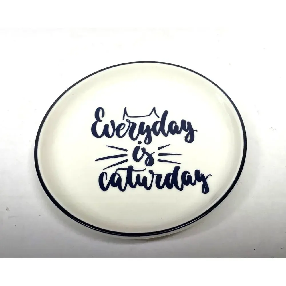 Cat Lady Box Dish - Everyday is Caturday Trinket, Desk Dish Plate Ceramic 4.5
